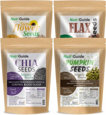 Nutri Guide Unroasted Seeds Combo for Weight Loss Management - Chia Seed 200g, Pumpkin Seed 100g, Sunflower Seed 100g, Flax Seed 100g Chia Seeds, Sunflower Seeds, Pumpkin Seeds, Brown Flax Seeds(500 g, Pack of 4)