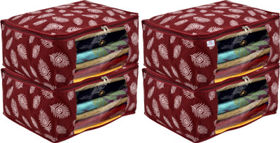 Heart Home Designer Leaf Printed Saree Cover With Transparent Window, Pack of 4 (Maroon) HS39KUBMART023672(Maroon)