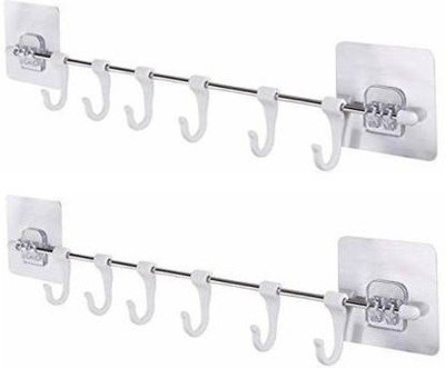 WebDealz Multi-Functional Six Groups Without Drilling Hook Hook Rail 6(Pack of 2)