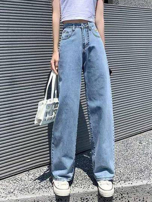 High Wasit Boyfriend Women Blue Jeans