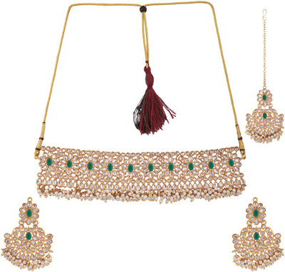 BHANA CREATIONS Brass Gold-plated Green Jewellery Set(Pack of 1)