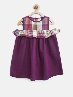 Aww Hunnie Girls Casual Pure Cotton Tunic Top(Purple, Pack of 1)