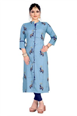 Omshree creation Women Printed High Low Kurta(Light Blue)