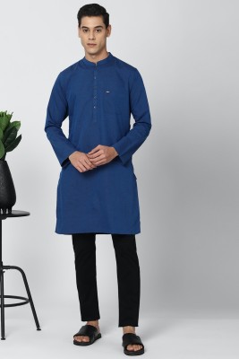 PETER ENGLAND Men Self Design, Solid Straight Kurta(Blue)