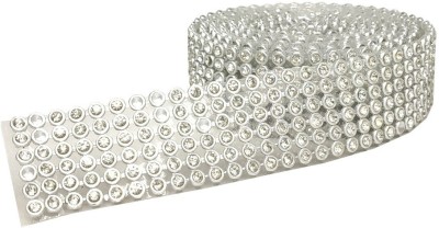 Stylewell (1.25 Mtr Roll, Width: 2cm) Silver Zarkan 6-Line Nug Stone Gota Patti Trim Lace Lace Reel(Pack of 1)