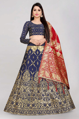 Immy Printed Semi Stitched Lehenga Choli(Blue, Gold)