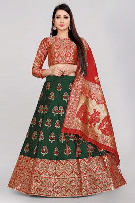 SHREE CREATION Self Design Semi Stitched Lehenga Choli(Dark Green)