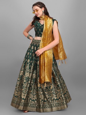 PURVAJA Printed Semi Stitched Lehenga Choli(Dark Green)