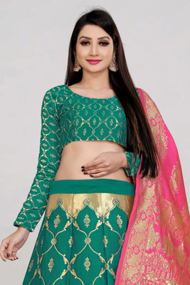 SHREE CREATION Embroidered Semi Stitched Lehenga Choli(Green)