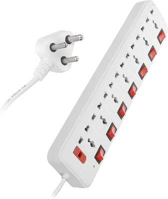 Syspro 7 Socket Extension Board With 2 Yard Long Wire Fuse LED Indicator Plastic Light Socket