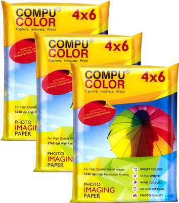 COMPU COLOR RESIN COATED ULTRA Glossy Photo Paper 240GSM, 4x6 inches, 50 sheets, Scratch Unruled 4x6Inch 240 gsm Photo Paper(Set of 3, White)