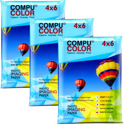 COMPU COLOR CAST COATED PRIMO Glossy Photo Paper 180GSM (4x6 inches, 100 sheets) Unruled 4x6Inch 180 gsm Photo Paper(Set of 3, White)