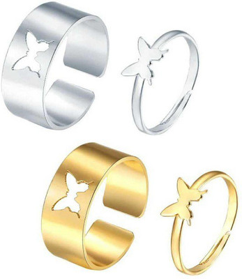 HOUSEOFTRENDZZ Stainless Steel Gold, Sterling Silver Plated Ring Set