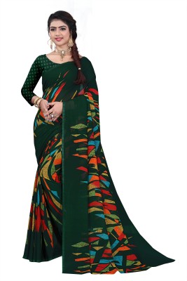 Guru Alankar Printed Daily Wear Chiffon Saree(Green)