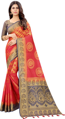 FINE WEAR Woven Kanjivaram Cotton Silk Saree(Multicolor)