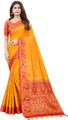 BHUVA BROTHERS Woven Banarasi Cotton Silk Saree(Multicolor)