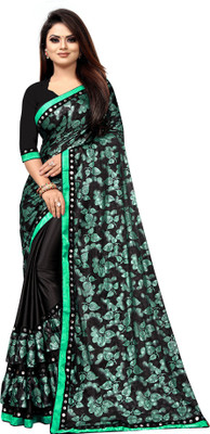 GUNHILD Printed, Floral Print, Geometric Print Banarasi Lycra Blend Saree(Green)