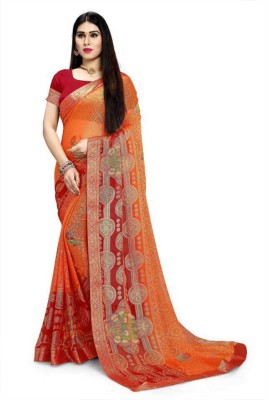 Harsiddhi fashion Embellished Bollywood Chiffon, Brasso Saree(Orange)