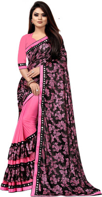 ENCLIQ Floral Print Bollywood Lycra Blend Saree(Pink)