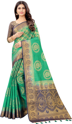 ANGOORI TEXTILES Woven Banarasi Cotton Silk Saree(Light Green)