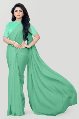 ABRUZZO Solid/Plain Daily Wear Georgette Saree(Green)