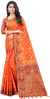 DILSAY Woven Banarasi Cotton Silk Saree(Orange)