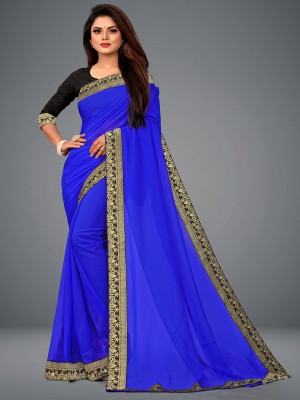 DEBRIS FAB Embroidered Daily Wear Silk Blend Saree(Blue)