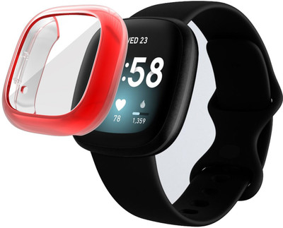 KAZUKI Front and Back Screen Guard for Fitbit Versa 3 Full Protection Soft TPU Case Cover (Flexible|Silicone|Red)(Pack of 1)