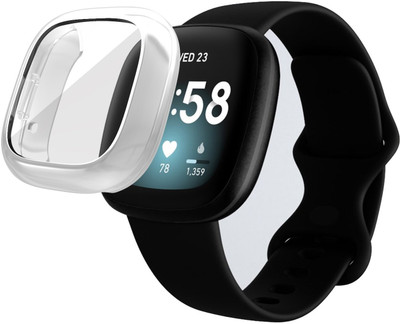 KAZUKI Front and Back Screen Guard for Fitbit Versa 3 Full Protection Soft TPU Case Cover (Flexible|Silicone|Silver)(Pack of 1)