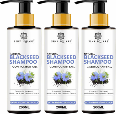 Pink Square Blackseed Shampoo For Great Shine Hair Combo Pack 3 Bottle of 200 ml(600 ml(600 ml)