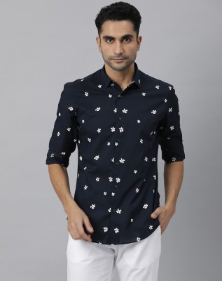 RARE RABBIT Men Floral Print Casual Dark Blue Shirt