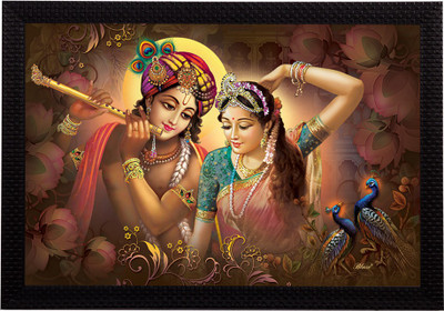 eCraftIndia Radha Krishna Satin Matt Texture UV Art Ink 25.4 cm x 35.56 cm Painting(With Frame)