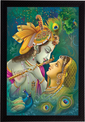 eCraftIndia Radha Krishna Satin Matt Texture UV Art Ink 14 inch x 10 inch Painting(With Frame)