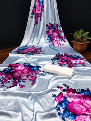Fabian Fashion Floral Print, Digital Print Bollywood Satin Saree(Blue, Pink)