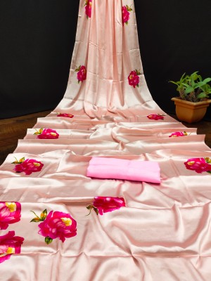 Fabian Fashion Floral Print, Digital Print Bollywood Satin Saree(Pink)