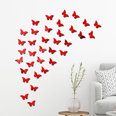 wall1ders 40 cm 40 cut butterfly Red Self Adhesive Sticker(Pack of 40)