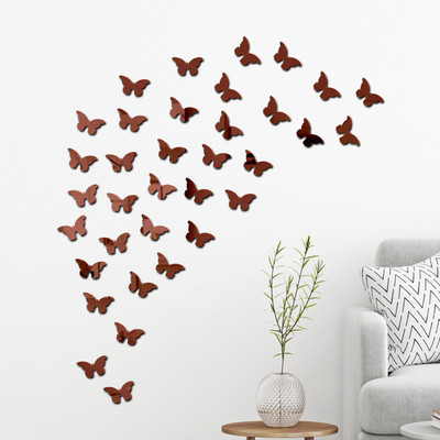 wall1ders 40 cm 40 cut butterfly Brown Self Adhesive Sticker(Pack of 40)