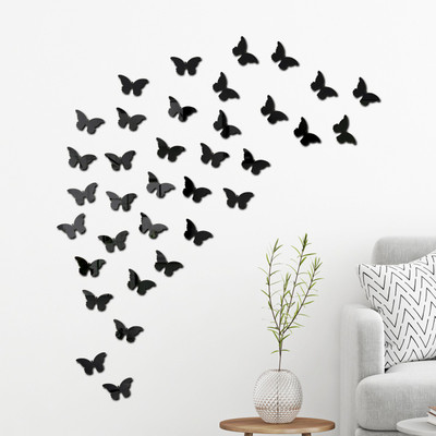 wall1ders 40 cm 40 cut butterfly Black Self Adhesive Sticker(Pack of 40)