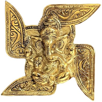 KridayKraft Metal Swastik Ganesha Murti Lucky for Home,Ganpati Wall Hanging,Statue Religious Decorative Showpiece  -  17 cm(Metal, Gold)