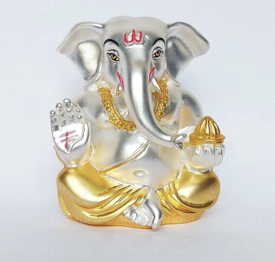 Gold Art India Matte Gold Silver plated ganesha idol for car dashboard gifting and home decor Decorative Showpiece  -  8.1 cm(Gold Plated, Silver Plated, Polyresin, Gold, Silver)