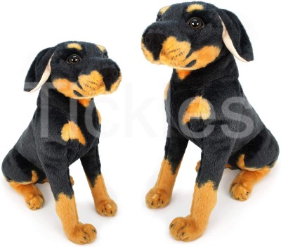 Tickles Soft Stuffed Plush Animal Rottweiler Dog Mother with Baby Laying Toy For Kids Room Home Decoration  - 39 cm(Brown and Black)