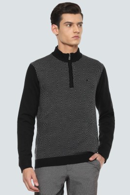 LOUIS PHILIPPE Printed High Neck Casual Men Black, Grey Sweater