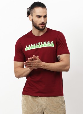 Lucky Roger Typography Men Round Neck Maroon T-Shirt