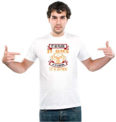 UDNAG Printed Men Round Neck White T-Shirt