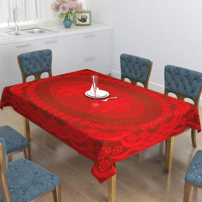 Bigger fish Floral 6 Seater Table Cover(Maroon Net Cloth, Cotton)