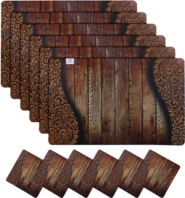 Heart Home Rectangular Pack of 12 Table Placemat(Brown, PVC)