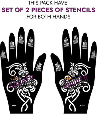 APCUTE Stencil Mehndi Sticker Set of 2 Piece|Henna stencil Mehandi Kit for Both hand(Design No - H45)