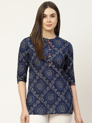 FABRIC FITOOR Casual Printed Women Blue Top