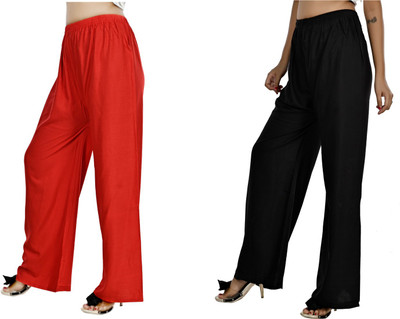 LETZ DEZINE Relaxed Women Red, Black Trousers