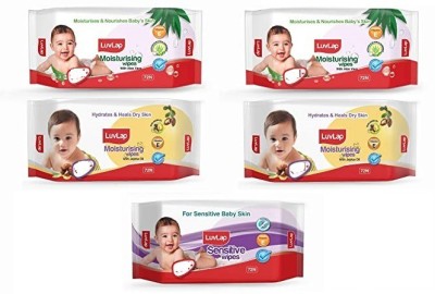 LuvLap Free Baby Wipes Combo Aloe Vera + Jojoba + Sensitive (72 Wipes/Pack, Pack of 5(5 Wipes)